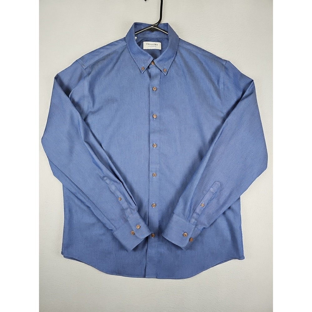 Twillory Untuckable Shirt Men's Large Blue Tailored Fit Long Sleeve Button-Down